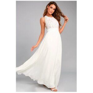 Lulu's Forever and Always Sleeveless White Floral Lace Maxi Dress Size XS NWT